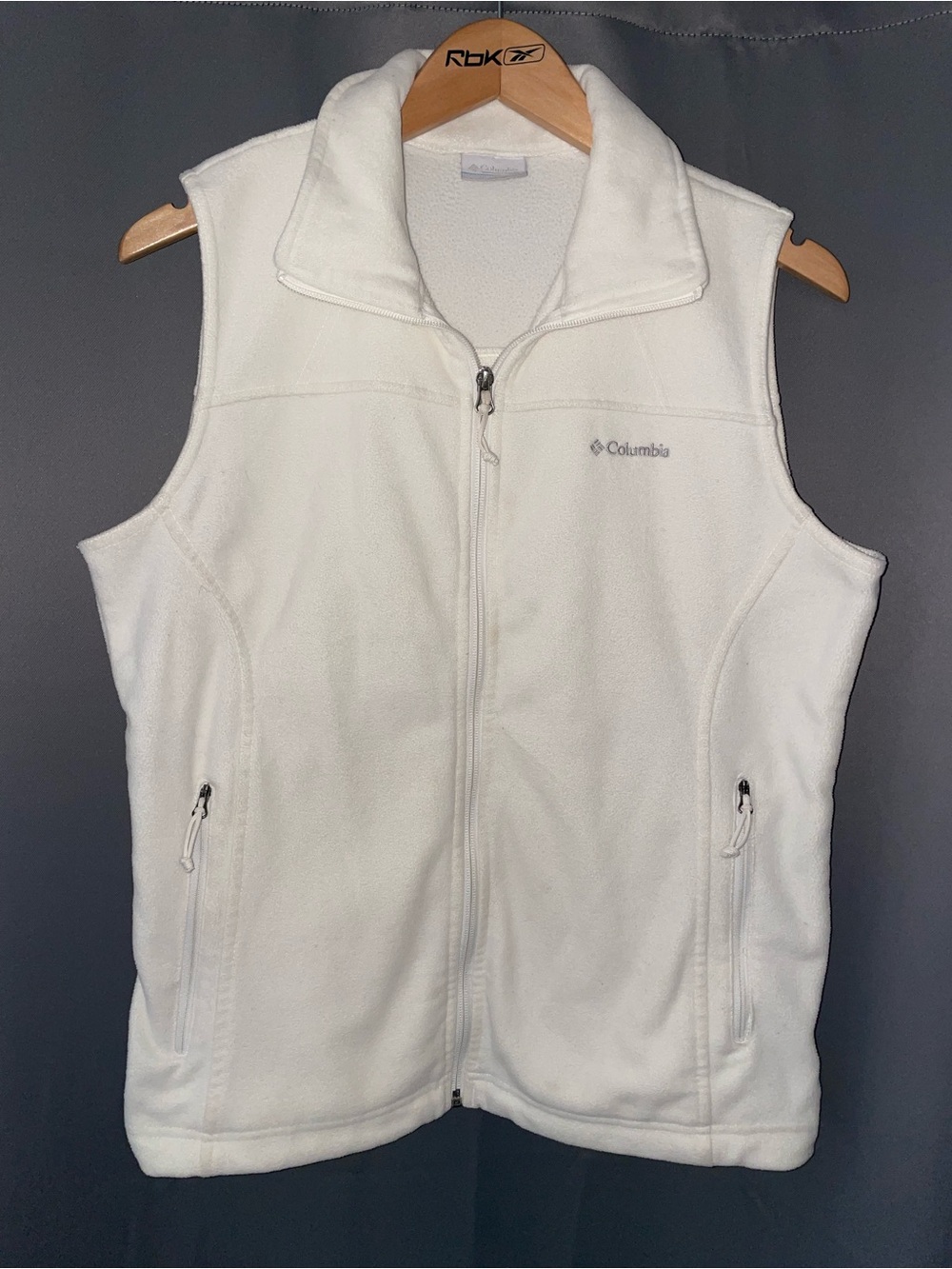 Columbia white fleece vest sleeveless full zip up women’s M medium fall vest
